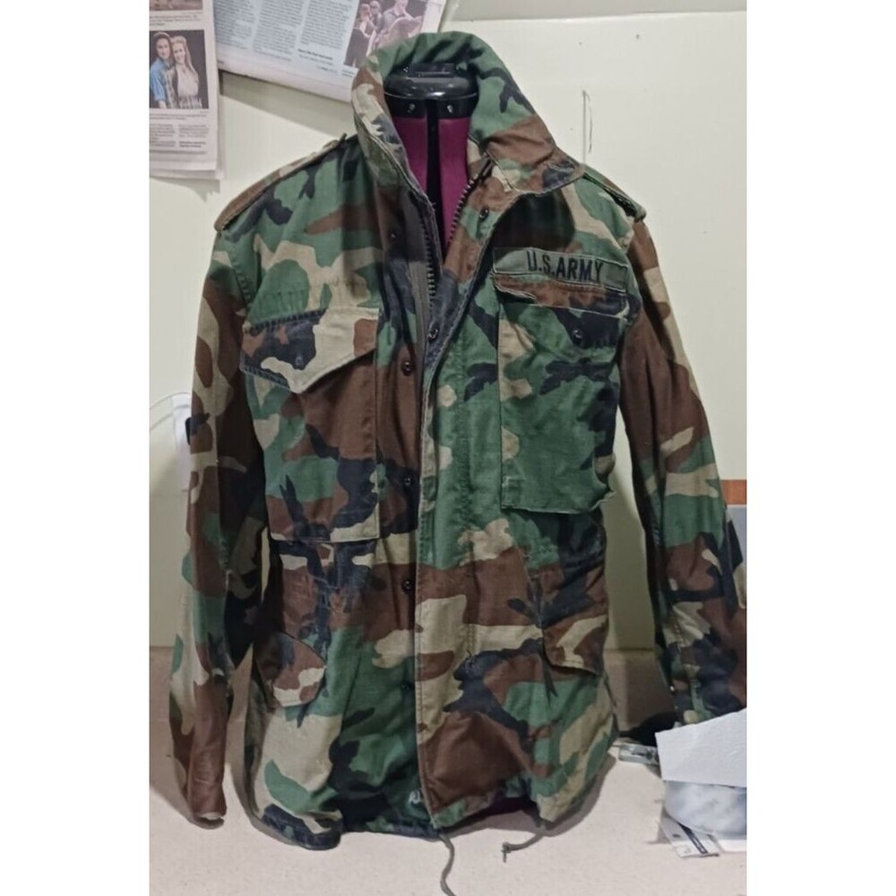 Vintage US Army Jacket Field Coat Woodland Camo Size Small Short no liner